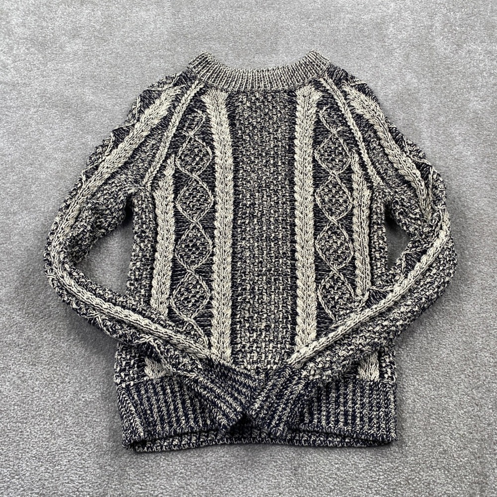 L.L. Bean Signature Cable Knit Sweater Womens S Navy Cream Marled Cotton Crew